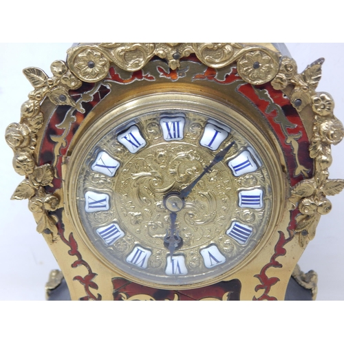 399 - 19th Century French Brass & Wooden Boule Clock: Working when catalogued: Height 32cm