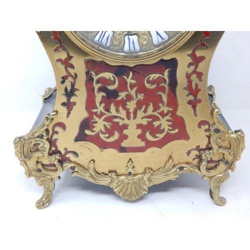 399 - 19th Century French Brass & Wooden Boule Clock: Working when catalogued: Height 32cm