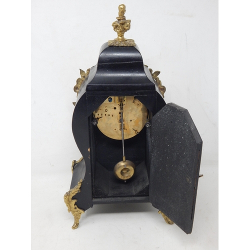 399 - 19th Century French Brass & Wooden Boule Clock: Working when catalogued: Height 32cm