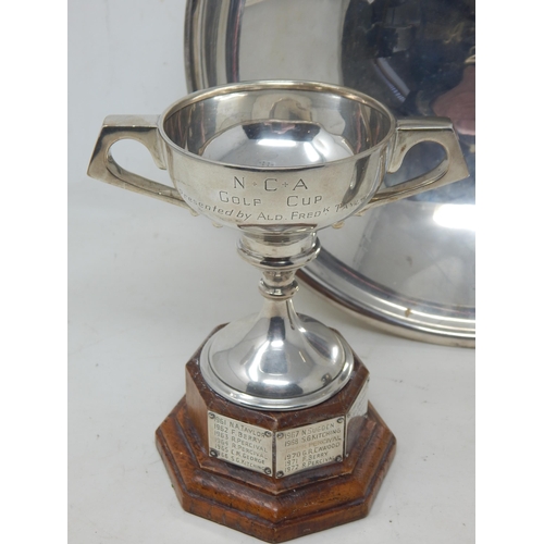 259 - A Silver Hallmarked Challenge Cup Hallmarked London 1933, A large Bowl engraved ABCD and a Clock. Al... 