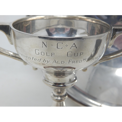 259 - A Silver Hallmarked Challenge Cup Hallmarked London 1933, A large Bowl engraved ABCD and a Clock. Al... 