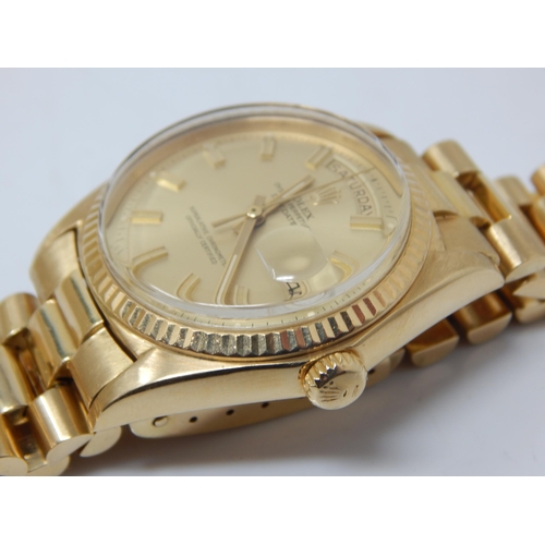 213 - Rolex: Gentleman's 18ct Gold Day Date 36mm Oyster Perpetual Wristwatch on 18ct Gold President Bracel... 