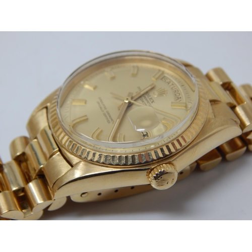 213 - Rolex: Gentleman's 18ct Gold Day Date 36mm Oyster Perpetual Wristwatch on 18ct Gold President Bracel... 