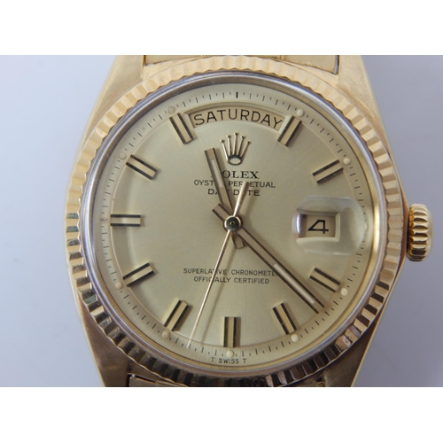 213 - Rolex: Gentleman's 18ct Gold Day Date 36mm Oyster Perpetual Wristwatch on 18ct Gold President Bracel... 