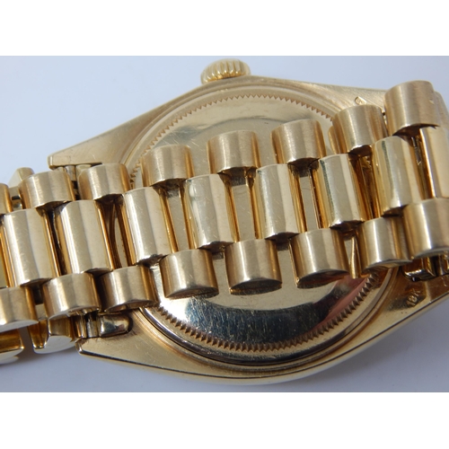 213 - Rolex: Gentleman's 18ct Gold Day Date 36mm Oyster Perpetual Wristwatch on 18ct Gold President Bracel... 