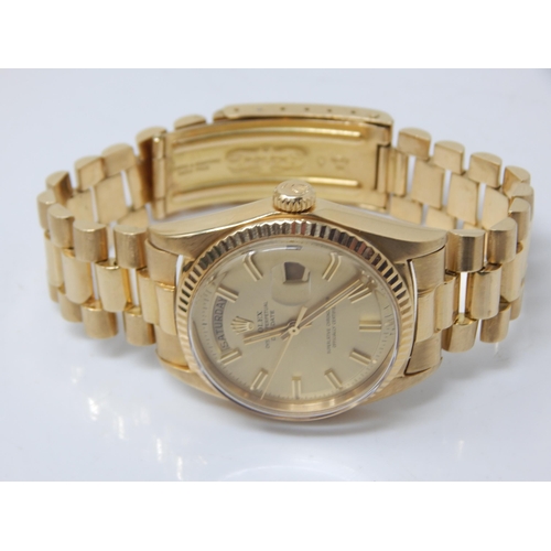 213 - Rolex: Gentleman's 18ct Gold Day Date 36mm Oyster Perpetual Wristwatch on 18ct Gold President Bracel... 