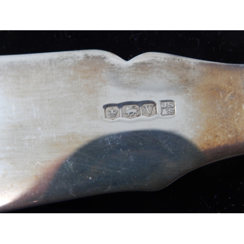 67 - Hallmarked Silver Fish serving knife and fork in fitted case with original price tag of £100 as purc... 