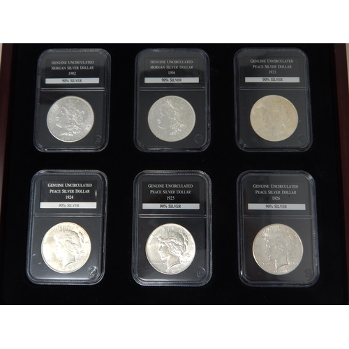 77 - Complete Collection of 28 Brilliant Uncirculated U.S Silver Dollars contained in a five drawer cabin... 