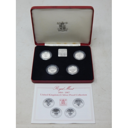 78 - Royal Mint UK £1 Silver Proof Collection 1984-1987 in Case of Issue with COA