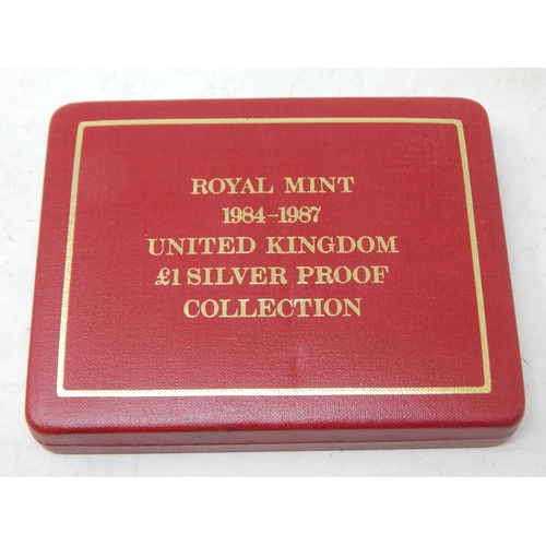 78 - Royal Mint UK £1 Silver Proof Collection 1984-1987 in Case of Issue with COA