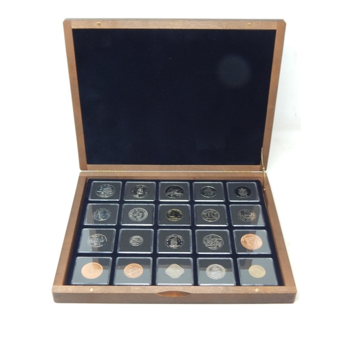 80 - Collection of 20 Individually Cased Commonwealth Coins within a Fitted Wooden Display Case