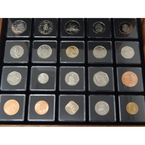 80 - Collection of 20 Individually Cased Commonwealth Coins within a Fitted Wooden Display Case