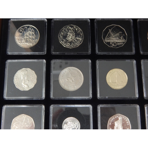 80 - Collection of 20 Individually Cased Commonwealth Coins within a Fitted Wooden Display Case