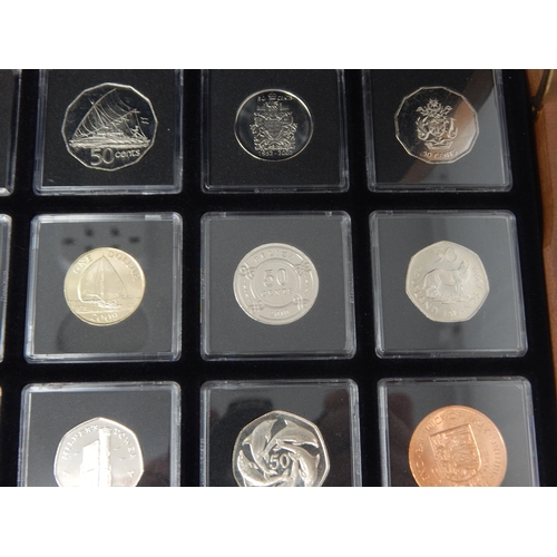 80 - Collection of 20 Individually Cased Commonwealth Coins within a Fitted Wooden Display Case