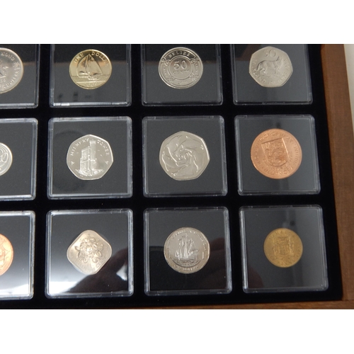 80 - Collection of 20 Individually Cased Commonwealth Coins within a Fitted Wooden Display Case