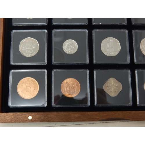 80 - Collection of 20 Individually Cased Commonwealth Coins within a Fitted Wooden Display Case