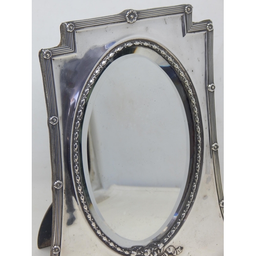 247 - Edwardian Silver Easel Backed Bevelled Mirror: Hallmarked Birmingham 1905 by Levi & Salaman: Height ... 