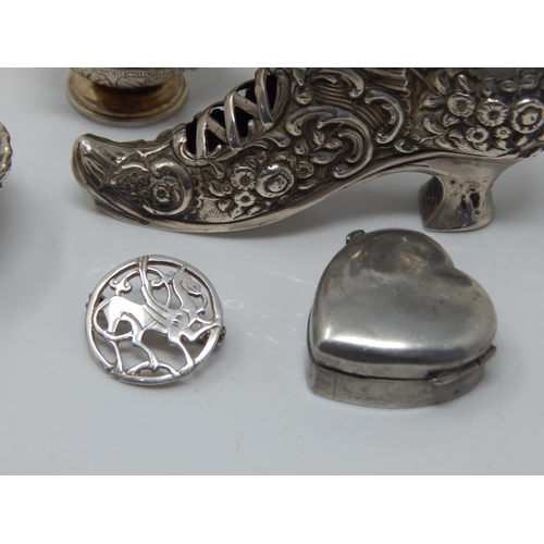 255 - A Quantity of Silver Including an Edwardian Shoe Pin Cushion Hallmarked Birmingham 1907, Heart Shape... 