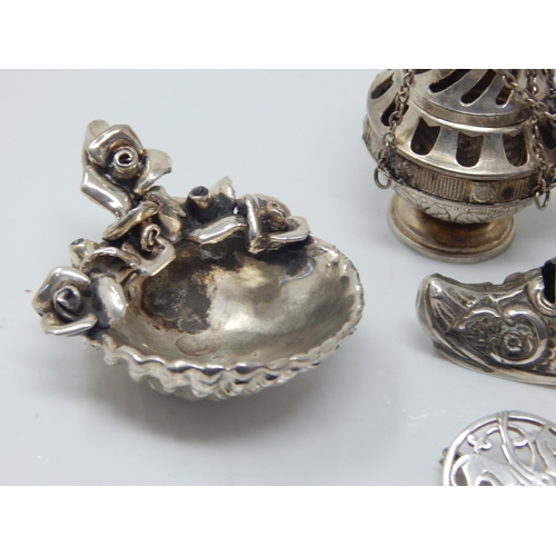 255 - A Quantity of Silver Including an Edwardian Shoe Pin Cushion Hallmarked Birmingham 1907, Heart Shape... 