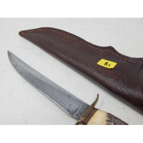 318 - Bone Handle 11cm Skinning Knife & Sheath