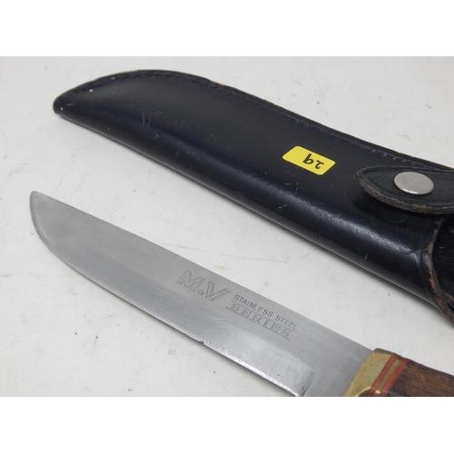 329 - M.V Series Wooden Handled Sheath Knife & Sheath