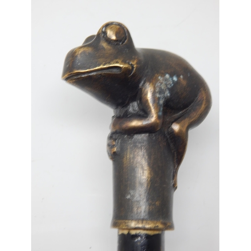 347 - Arts & Crafts Bronze Frog Handled Sword Stick