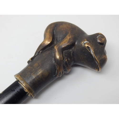 347 - Arts & Crafts Bronze Frog Handled Sword Stick