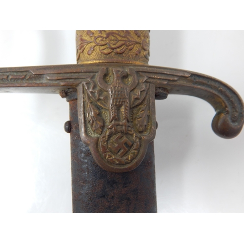 349 - WWII Third Reich German Officers Sword Having Knucklebow Hilt, Lion Mask Pommel with Red Glass Eyes ... 