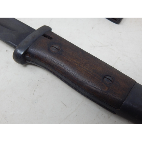 353 - A German WWII period Third Reich K98 bayonet, with steel scabbard and leather frog, blade stamped 