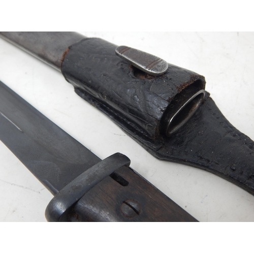 353 - A German WWII period Third Reich K98 bayonet, with steel scabbard and leather frog, blade stamped 