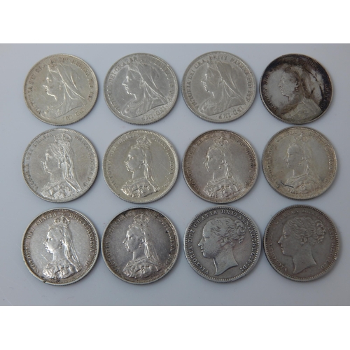 160 - Queen Victoria Silver Shillings: 1878, 1883, 1887 (4), 1888, 1889 (2), 1893, 1899, 1900