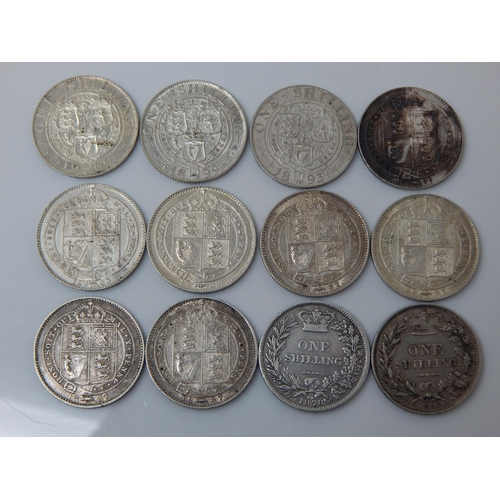 160 - Queen Victoria Silver Shillings: 1878, 1883, 1887 (4), 1888, 1889 (2), 1893, 1899, 1900