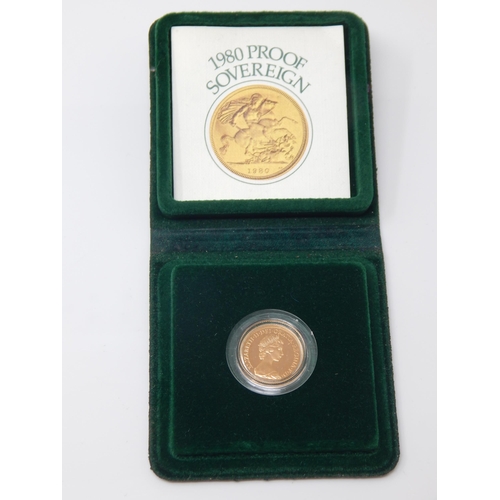 167 - QEII Full Gold Proof Sovereign 1980 in Green Case of Issue with COA