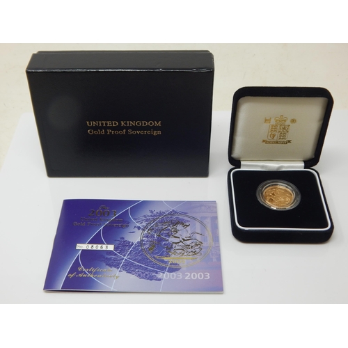 168 - QEII Full Gold Proof Sovereign 2003 in Case of Issue with Outer Box & COA