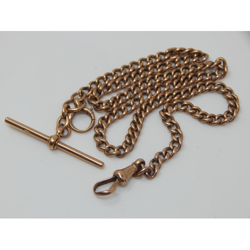 177 - 9ct Gold Albert Chain with T-Bar & Clip: Length 39.5cm: Weight 20.77g