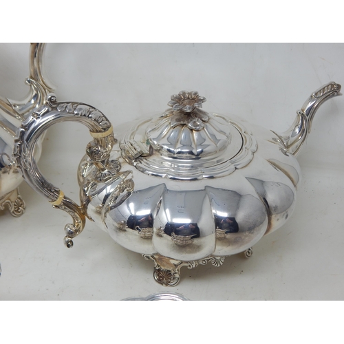 260 - Georgian Style Silver Tea & Coffee Service of Melon Form comprising: Teapot, Coffee Pot, Lidded Suga... 