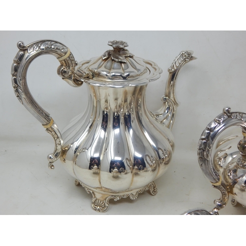 260 - Georgian Style Silver Tea & Coffee Service of Melon Form comprising: Teapot, Coffee Pot, Lidded Suga... 