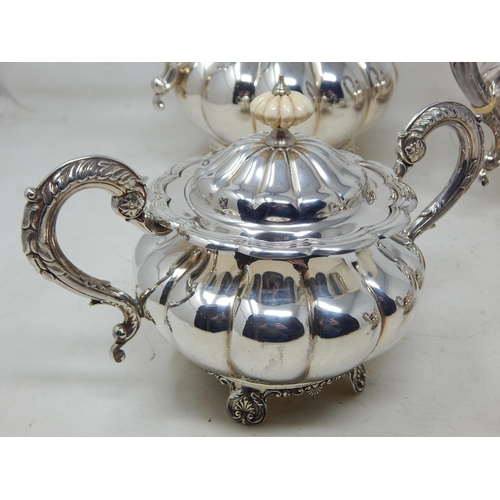 260 - Georgian Style Silver Tea & Coffee Service of Melon Form comprising: Teapot, Coffee Pot, Lidded Suga... 