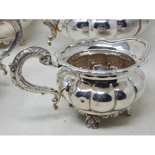 260 - Georgian Style Silver Tea & Coffee Service of Melon Form comprising: Teapot, Coffee Pot, Lidded Suga... 