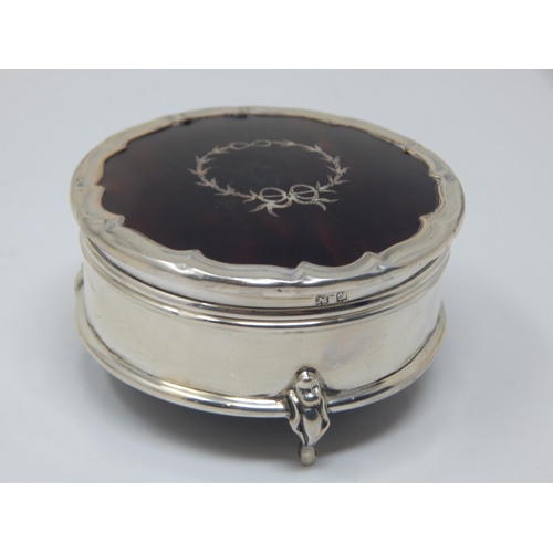 273 - Antique Silver & Tortoiseshell Ring Box with Pique Silver Inlay: Hallmarked Birmingham 1923 by Alexa... 