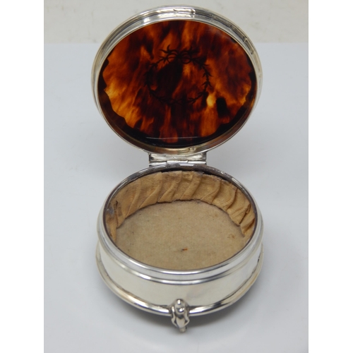 273 - Antique Silver & Tortoiseshell Ring Box with Pique Silver Inlay: Hallmarked Birmingham 1923 by Alexa... 