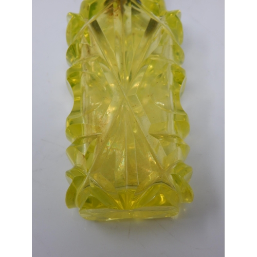 279 - A Victorian Silver Mounted Uranium Glass Scent Bottle with Original Stopper: Height 8cm