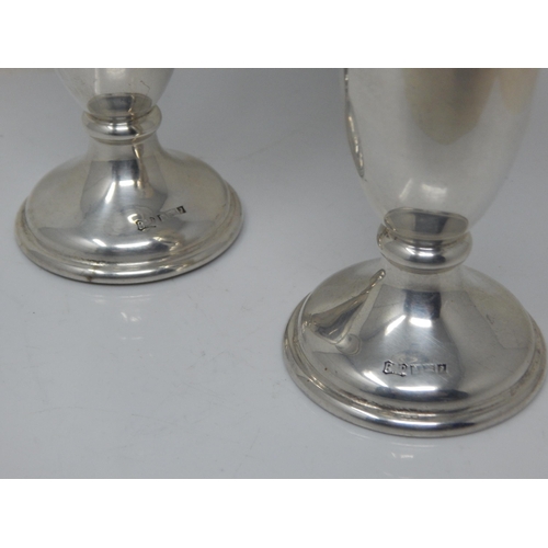 283 - A Good Pair of Silver Bud Vases with Weighted Bases: Hallmarked Birmingham 1974 by Broadway & Co: He... 