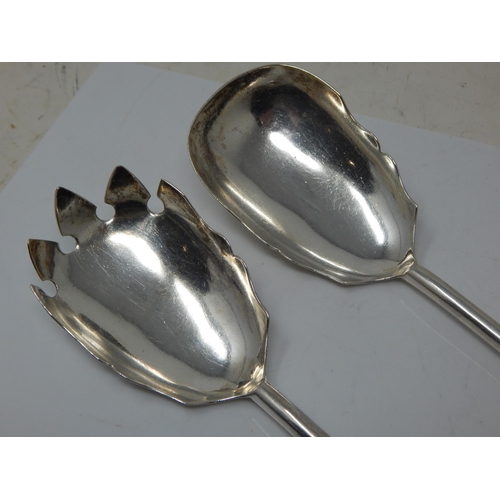 285 - A Pair of Antique Silver Salad Servers with Ball Finial Handles: Hallmarked Sheffield 1921 by Richar... 