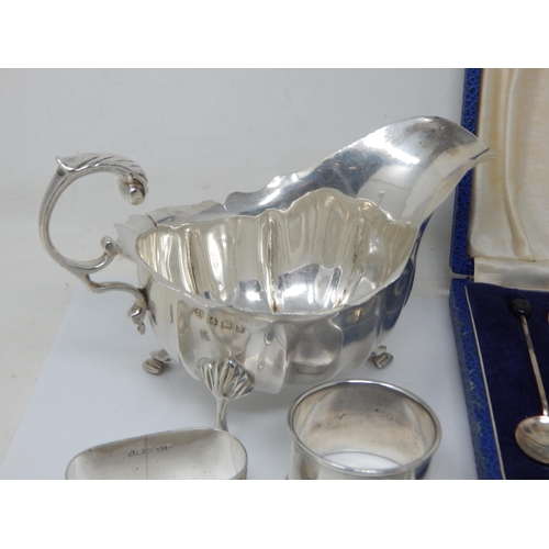 286 - A Group of Hallmarked Silver Including a Sauce Boat, Cased Coffee Spoons etc: Various Dates & Makers... 