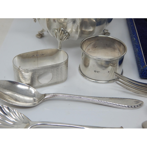 286 - A Group of Hallmarked Silver Including a Sauce Boat, Cased Coffee Spoons etc: Various Dates & Makers... 