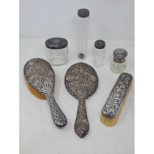 288 - A Group of Hallmarked Silver Dressing Table Items Including Mirror, Brushes & Jars (7)