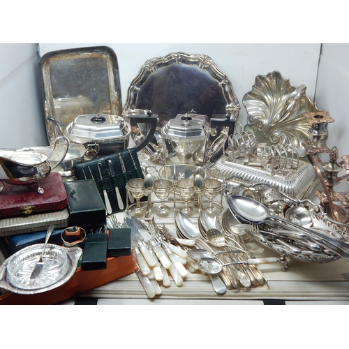 290 - A Large Group of Silver Plated Wares Including Entree Dishes, Art Deco Tea Service, Toast Racks, Fla... 