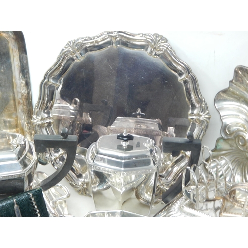 290 - A Large Group of Silver Plated Wares Including Entree Dishes, Art Deco Tea Service, Toast Racks, Fla... 