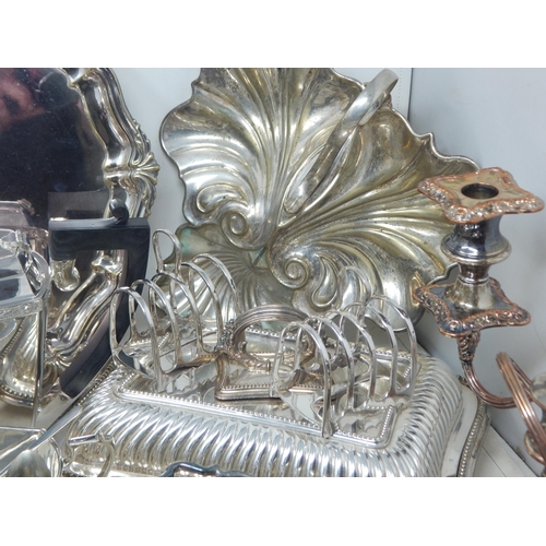 290 - A Large Group of Silver Plated Wares Including Entree Dishes, Art Deco Tea Service, Toast Racks, Fla... 